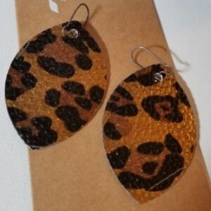 Pleather Drop 2" Earrings Handmade Leopard
